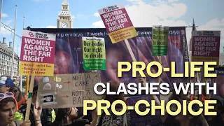 Thumbnail: Pro and anti-abortion protesters clash in Parliament Square