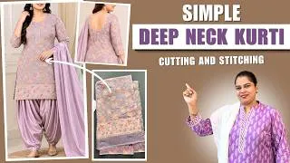 Thumbnail: Simple Deep Neck Kurti Cutting & Stitching in Very Simple & Detail way | How to make deep neck kurti