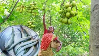 Thumbnail: Santali grandmaa collect HOG PULM from tree and cooking with NIDDLE FISH for lunch