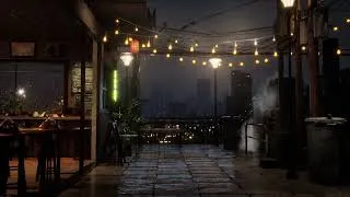 Thumbnail: Rainy Night Rooftop Café with City Lights | Cozy Urban Ambience & Rain Sounds For Sleep | 8 Hours