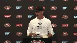 Thumbnail: 49ers Kyle Shanahan speaks at the podium for the first time since his car accident 