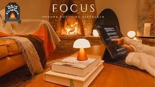 Thumbnail: 3-Hour Study With Me by the Fireplace 🔥 | Fireplace Ambience, Pomodoro Timer 25-5 & Relaxing Breaks