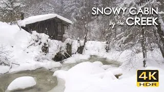 Thumbnail: 4K HDR Snowy Cabin by the Creek - Snow Blizzard & Stream Sounds - Cozy Forest Hut & Winter Ambiance