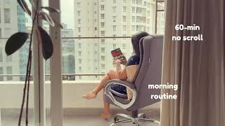 Thumbnail: my 60-minute no scroll cozy morning routine ☁︎ journaling, planning, reading