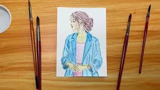 Thumbnail: Lady in a Blue Coat | Watercolor Timelapse Painting 🎨💙