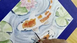 Thumbnail: Koi Fish, Heron & Watercolor Magic 🎨 | Relaxing Painting Timelapse