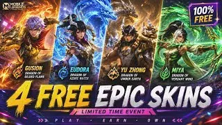 Thumbnail: CLAIM 4 FREE EPIC SKINS! 😱 Elemental Dragon Squad Global Release! | MLBB Leaks 2026
