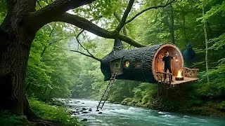 Thumbnail: Building a Warm and Cozy NEST Bushcraft tree house, Survival shelter, tree house 