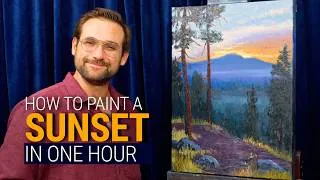 Thumbnail: Paint a simple SUNSET with pine trees