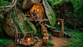 Thumbnail: I Built a Secret Bushcraft Survival Shelter Between Giant Rocks in 7 Days| Bushcraft Alone