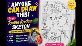 Thumbnail: ANYONE CAN DRAW THIS!Easy Radha Krishna SketchGrid Method Tutorial ✏️,#art#short