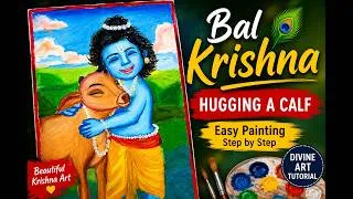Thumbnail: Bal Krishna Hugging a Calf | Easy Krishna Painting for Beginners | Divine Art Tutorial