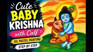 Thumbnail: Cute Baby Krishna with Calf | Oil Pastel Painting for Beginners 💙🐄,#krishna