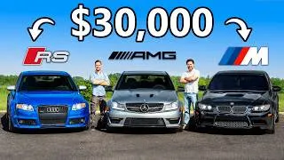 Thumbnail: Audi RS4 vs Mercedes C63 vs BMW M3 // $30,000 Question