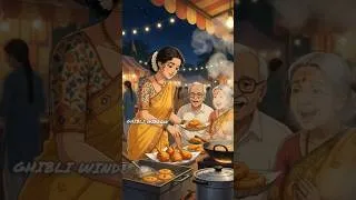 Thumbnail: 🍗🔥Street Food Stall | Sizzling Food & Village Mela | Ghibli-Inspired Village Story #shorts #ghibli