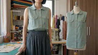 Thumbnail: DIY A Sleeveless Utility Blouse with Collar & Pockets | Sewing A sleeveless-Button blouse