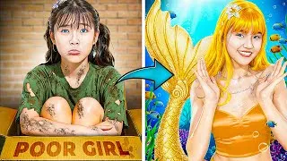 Thumbnail: Poor Girl Wants To Become Mermaid Fashionista! Broke Girl Vs Rich Girl At Mermaid Contest