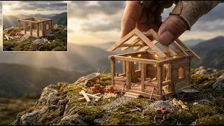 Thumbnail: Miniature DIY Mountain Cabin Construction Timelapse | Building a Tiny Wooden House