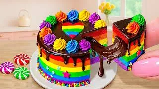 Thumbnail: Satisfying Baking Mini Rainbow Cake Recipe with Chocolate Drip - Colorful Cake | Tiny Burger Cheese