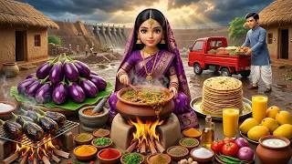 Thumbnail: Miniature Doll Massive Baingan Bharta Cooking ASMR🍆 | 🏗️ Feeding Dam Builders |  Tiny Kitchen Recipe