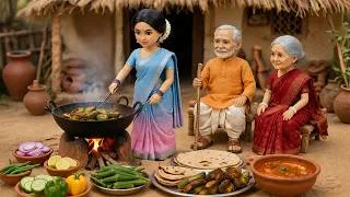 Thumbnail: 🍖🥒Miniature Doll Cooking Meat Stuffed Bitter Gourd ASMR | Indian Tiny Kitchen Recipe