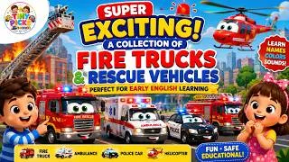 Thumbnail: Fire Trucks & Rescue Vehicles for Kids 🚒 | Learn English with Emergency Vehicles | Tiny Picks