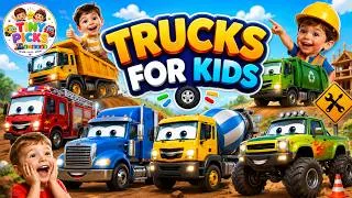 Thumbnail: Trucks for Kids 🚚 | Learn Truck Names, Colors & Vehicles for Toddlers | Tiny Picks
