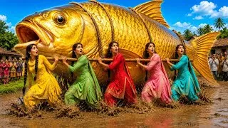 Thumbnail: 😱 5 Village Sisters Caught the Biggest Golden Fish Ever! 🐟 #villagelife #fish  