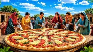 Thumbnail: Watch 9 Indian Village Girls create an enormous Giant Cheese Pizza in a beautiful rural village! 🍕