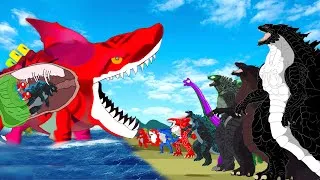 Thumbnail: Evolution of GODZILLA vs SHARK, BLOOP, SEA MONSTER:  Who Will Win?|   Godzilla Cartoons
