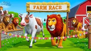 Thumbnail: Lion vs Farm Animals Race! 🦁🏁 Cow Gorilla Pig Goat Sheep | Who Will Win?