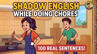 Thumbnail: English While Cooking & Cleaning 🍳🧹 | Speak Naturally with 100 Shadowing Sentences! #english
