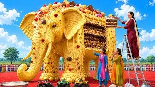 Thumbnail: 🐘 20-Foot Giant Golden Elephant Cake Challenge & Celebration in Village! 😋✨#elephantcake #village 