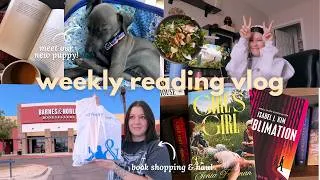 Thumbnail: reading sapphic books for a week | chatty weekly vlog with book shopping, hauls, and a new puppy!