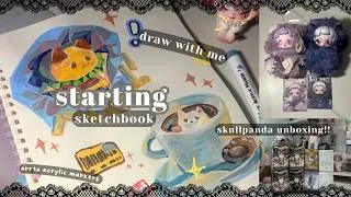 Thumbnail: art vlog⋆˚꩜｡starting a sketchbook ✧ ft. arrtx markers + skullpanda unboxing | draw with me