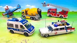 Thumbnail: Ghostbusters to the Rescue! Police cars, excavators, dump trucks, ambulances | Toys Review for Kids.