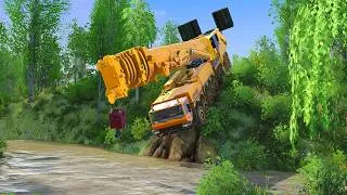 Thumbnail: Amazing Moment a Liebherr Crane Truck Slides Down Steep Muddy Cliff - Spintires Mudrunner