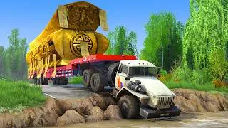 Thumbnail: Extreme Dangerous Heavy Transport Truck vs Collapsed Flooded Road