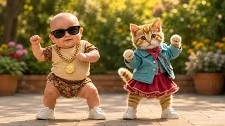 Thumbnail: बेबी के साथ बिल्ली का डांस वीडियो | Cat videos | funny baby dance 😻💃| Videos for cats billi dance