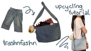 Thumbnail: UPCYCLING TUTORIAL: Denim Jean Capris to Shoulder Tote Bag | trashnfashn