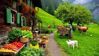Thumbnail: Peaceful Spring Farm Life: Fresh Harvest, Feeding Animals, Milking Cows, Farm Chickens