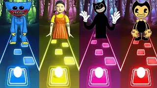 Thumbnail: Huggy Wuggy VS Squid Game VS Cartoon Cat VS Bendy Land - Tiles Hop EDM RUSH!