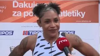 Thumbnail: Demisha Roswell interview after running 12.54 to win at the P-T-S Meeting 2026