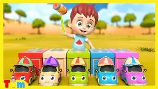 Thumbnail: Five Little Cars + Mega Surprise Eggs & More Nursery Rhymes | Tim Time Kids Songs