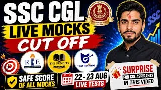 Thumbnail: SSC CGL Live Mock Cut Off🔥Safe Score of RBE | The Pundits | Test Ranking live mock | 22-23 August 