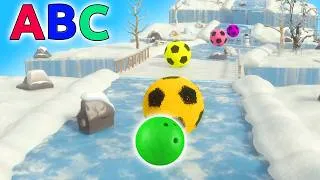 Thumbnail: ❄️🎳 Kinetic Sand Bowling Ball Ice Race! Learn Shapes, Alphabet & Colors with Soccer Balls ⚽🌈