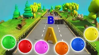 Thumbnail: 🎳 Bowling Ball Road Jump Adventure! Learn Colors, Sea Animals & ABC with Kinetic Sand 🌈🦀