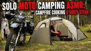 Thumbnail: Solo Motorcycle Camping ASMR: Campfire Cooking a Juicy Steak | DR650