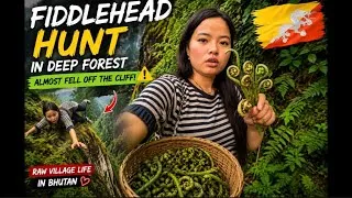 Thumbnail: I Almost Fell Off the Cliff! 😱🌿 | Fiddlehead Hunting With My Father | Raw Village Life in Bhutan