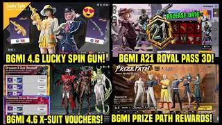 Thumbnail: BGMI 4.6 X SUIT VOUCHERS / A21 ROYAL PASS 3D LOOK/ BGMI 4.6 LUCKY SPIN GUN / NEXT PRIZE PATH REWARDS